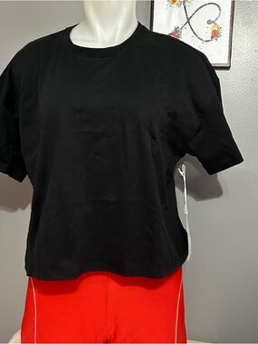 Cozy Earth women’s cotton crew neck shirt cropped Sz L cotton black NWT